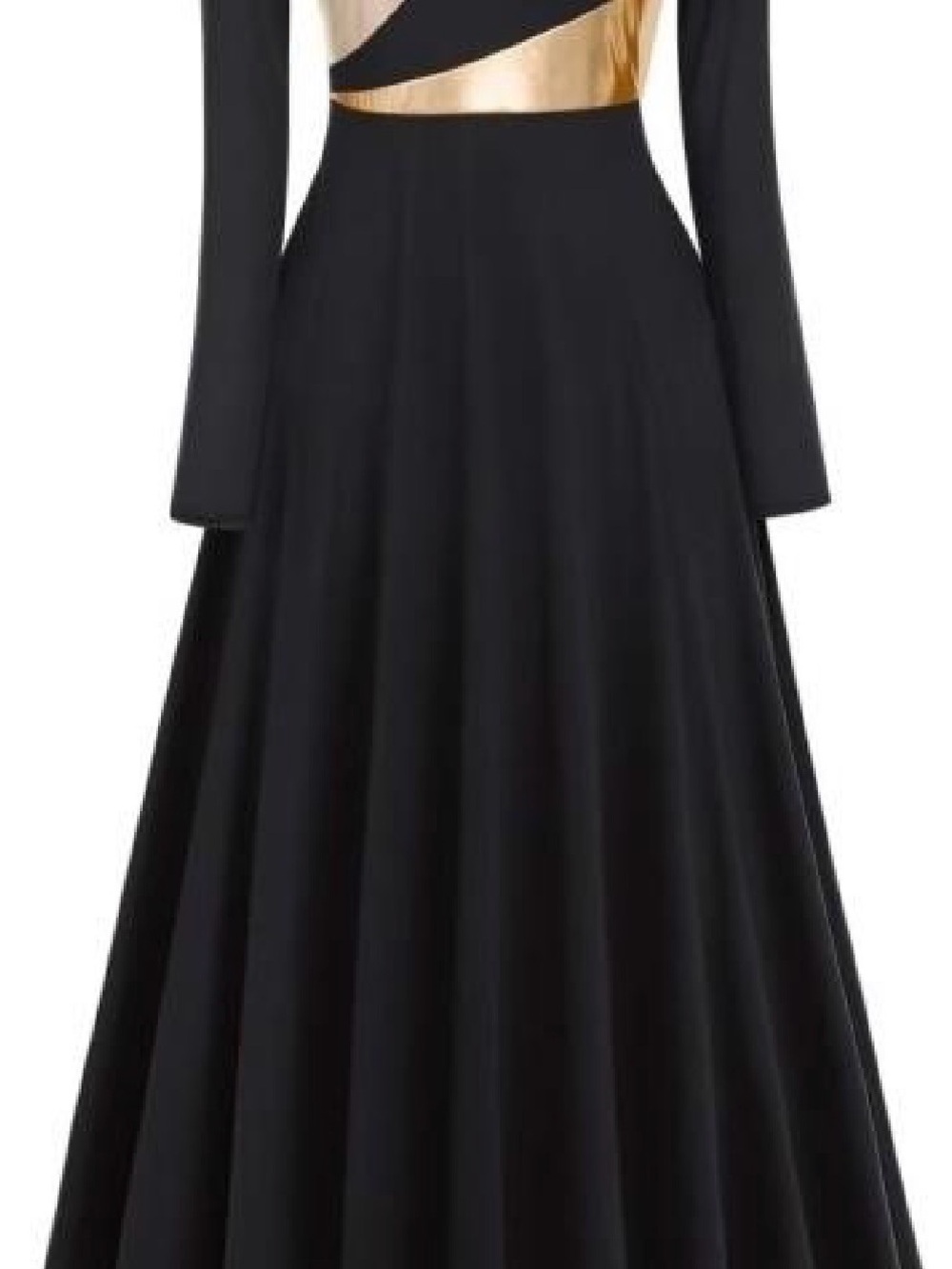 Black Gold Metallic Panel Maxi Dress Long Sleeve A-Line Formal Evening Party Gow - Picture 2 of 10